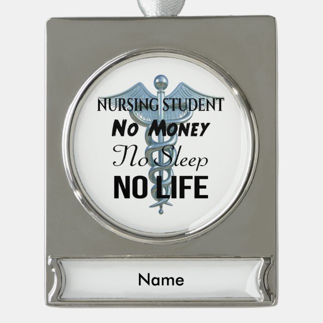 Krankenpflege-Studenten-lustiges Banner-Ornament Silber (Vorderseite)