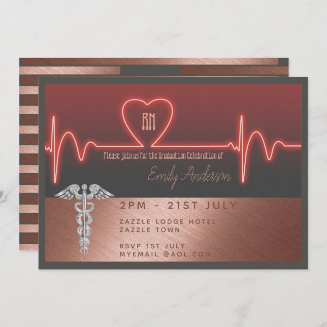 Krankenpfleger Abschluss Einladung - Rose Gold Met (Vorne/Hinten)