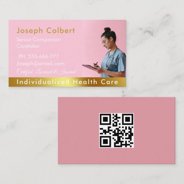 Krankenpfleger Moderne Rose Gold Medical QR Code Visitenkarte (Vorne/Hinten)