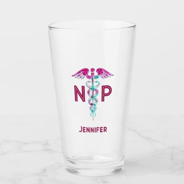 Krankenpfleger NP Pink Caduceus Personalisiert Glas (Vorderseite)
