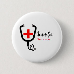 Krankenpfleger Rot und Stethoskop tragen Namen Button