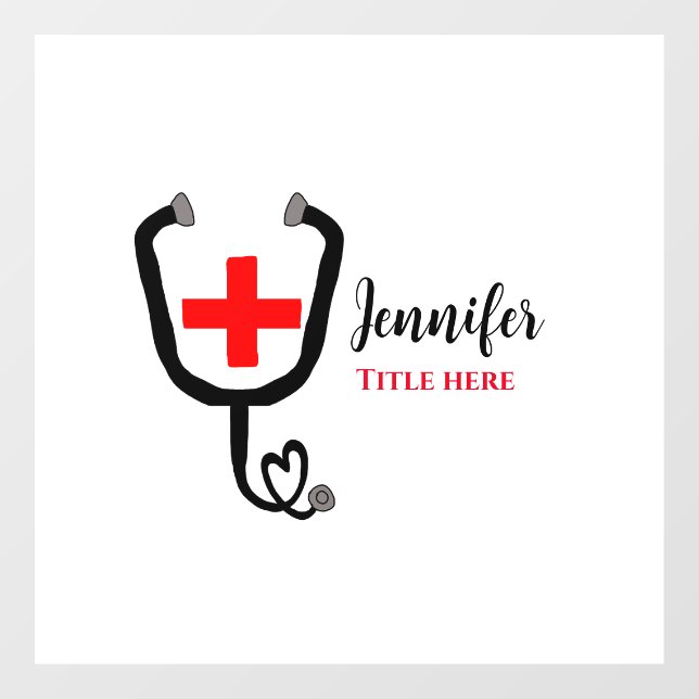 Krankenpfleger Rot und Stethoskop tragen Namen Fensteraufkleber (Blatt)