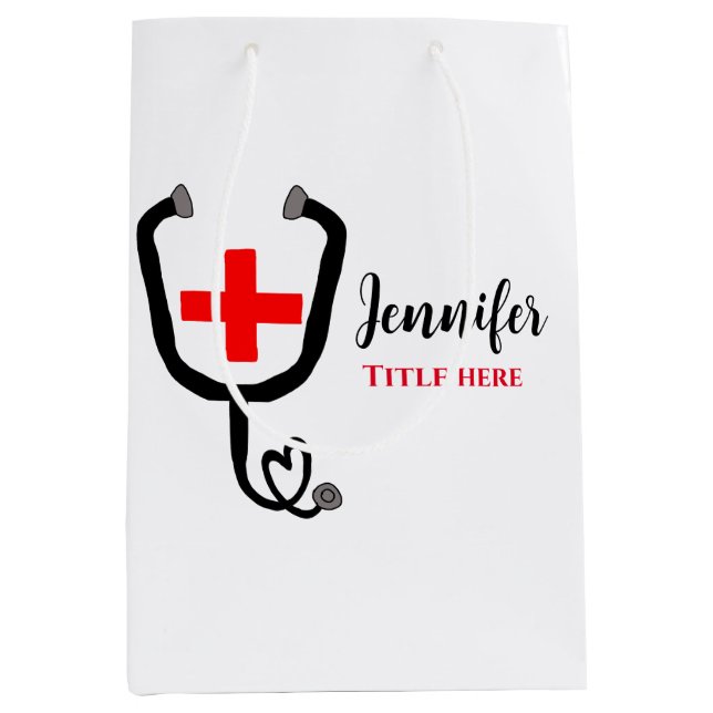 Krankenpfleger Rot und Stethoskop tragen Namen Mittlere Geschenktüte (Vorderseite)
