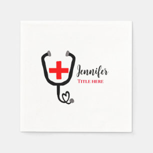 Krankenpfleger Rot und Stethoskop tragen Namen Serviette