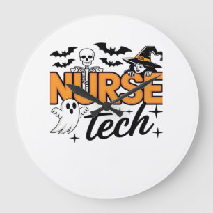 Krankenpfleger Tech - Halloween - mit Skelett, Hex Große Wanduhr