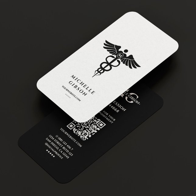 Krankenpflegerarzt Caduceus Elegant White Black Visitenkarte (Nurse Medical Doctor Caduceus Elegant White Black Business Card
)