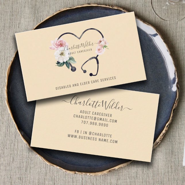Krankenpflegerin floral Stethoscope Business Card Visitenkarte (Von Creator hochgeladen)
