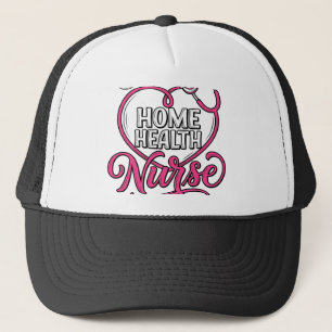 Krankenpflegerin zu Hause Rosa Stethoskop-Shirt-De Truckerkappe