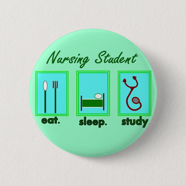 Krankenpflegestudent essen Schlafstudie Button (Vorderseite)