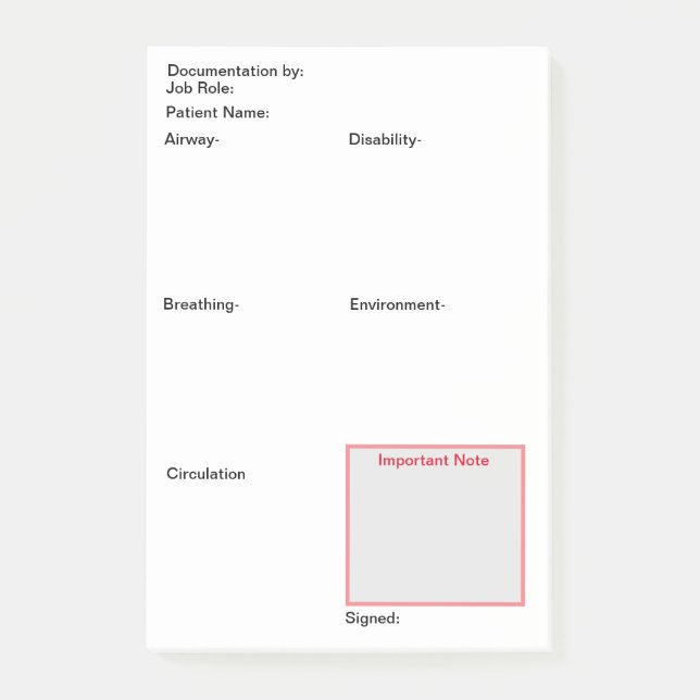 Krankenpflegeunterlagen nach dem Ausfüllen (vertik Post-it Klebezettel (Vorderseite)