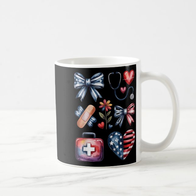 Krankenschwester 4. Juli Coquette-Schleife Rot Wei Kaffeetasse (Rechts)