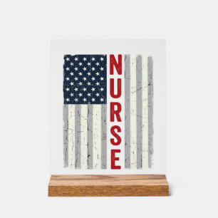 Krankenschwester Amerikanische Flagge Vintage Grav Acrylschild