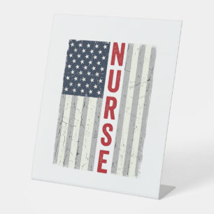 Krankenschwester Amerikanische Flagge Vintage Grav Sockelschild