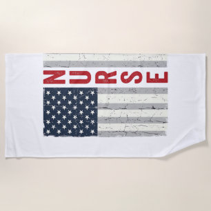 Krankenschwester Amerikanische Flagge Vintage Grav Strandtuch