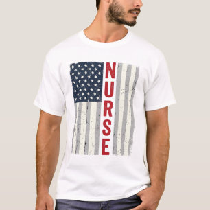 Krankenschwester Amerikanische Flagge Vintage Grav T-Shirt