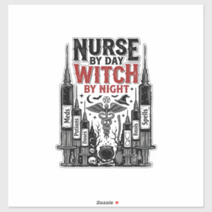 Krankenschwester bei Tag, Hexe bei Nacht Halloween Aufkleber