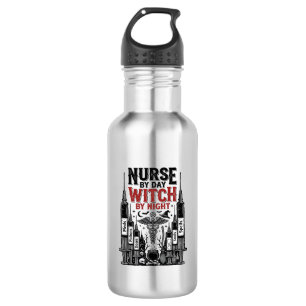 Krankenschwester bei Tag, Hexe bei Nacht Halloween Edelstahlflasche