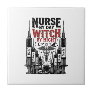 Krankenschwester bei Tag, Hexe bei Nacht Halloween Fliese