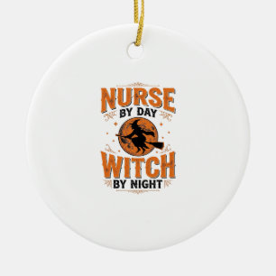 Krankenschwester bei Tag, Hexe bei Nacht Halloween Keramik Ornament