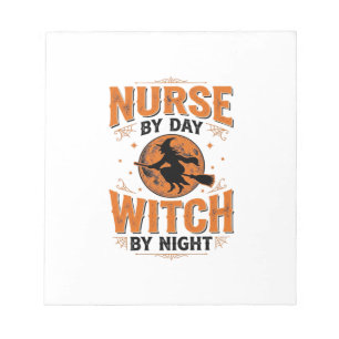 Krankenschwester bei Tag, Hexe bei Nacht Halloween Notizblock