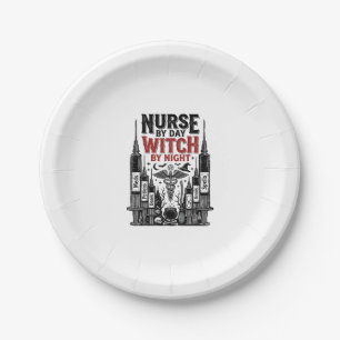 Krankenschwester bei Tag, Hexe bei Nacht Halloween Pappteller