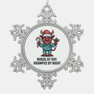 Krankenschwester bei Tag, Krampus bei Nacht, Krank Schneeflocken Zinn-Ornament