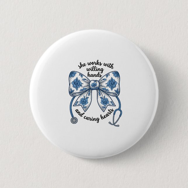 Krankenschwester Blumen-Schleife Stethoskop Vintag Button (Vorderseite)