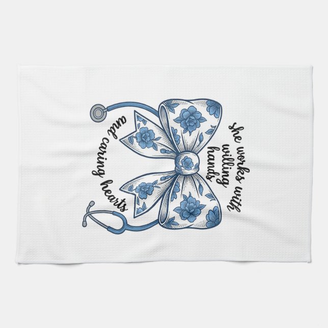 Krankenschwester Blumen-Schleife Stethoskop Vintag Geschirrtuch (Horizontal)