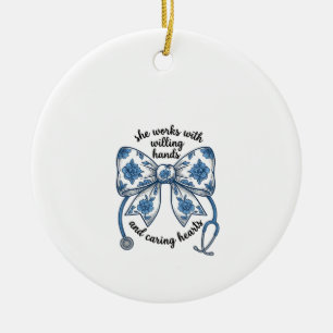 Krankenschwester Blumen-Schleife Stethoskop Vintag Keramik Ornament
