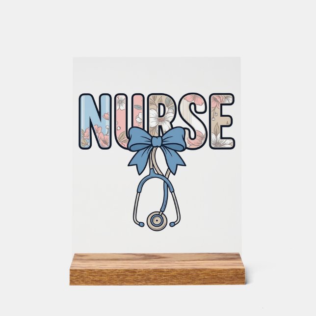 Krankenschwester-Bow-Stethoskop Vintage-Blumenmust Acrylschild (Vorderseite)