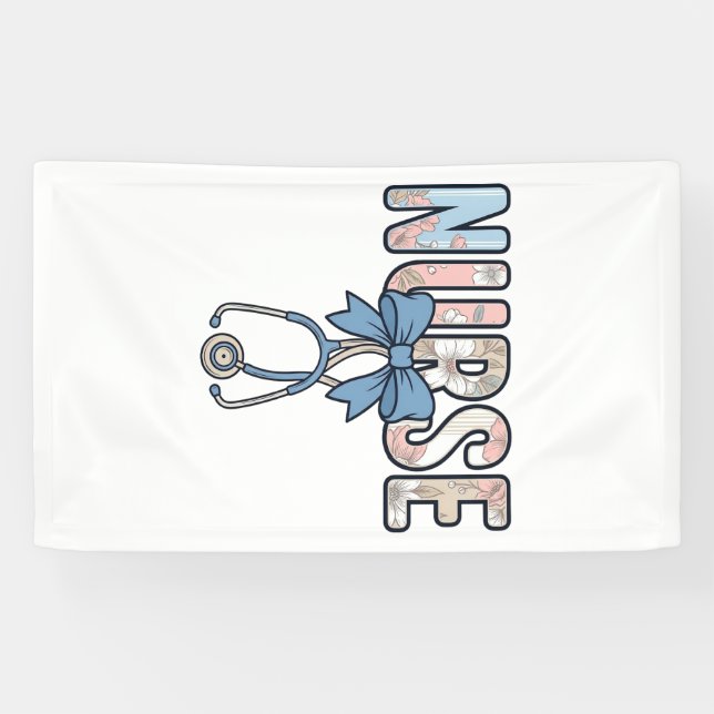 Krankenschwester-Bow-Stethoskop Vintage-Blumenmust Banner (Horizontal)