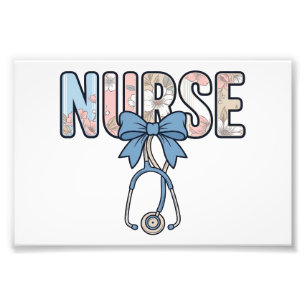 Krankenschwester-Bow-Stethoskop Vintage-Blumenmust Fotodruck