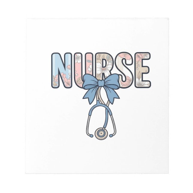 Krankenschwester-Bow-Stethoskop Vintage-Blumenmust Notizblock (Vorderseite)