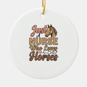 Krankenschwester, die Pferde liebt, Vintage-Sticke Keramik Ornament
