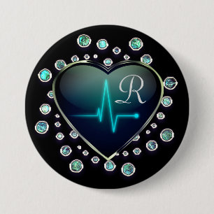Krankenschwester EKG Herz Juwel schwarz blau silbe Button