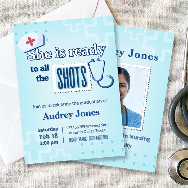 Krankenschwester-Examensfeier mit Foto Einladung (Nurse Graduation Party with Photo Invitation)