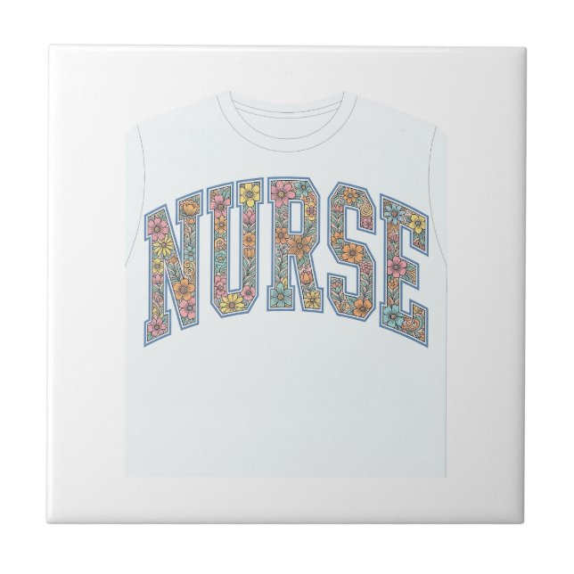 Krankenschwester Floral Varsity-Lettering-Shirt-De Fliese (Vorderseite)