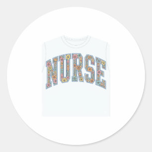 Krankenschwester Floral Varsity-Lettering-Shirt-De Runder Aufkleber