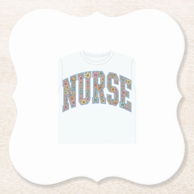 Krankenschwester Floral Varsity-Lettering-Shirt-De Untersetzer (Vorderseite)
