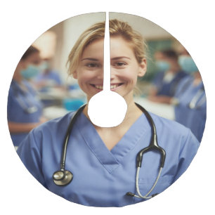 Krankenschwester-Foto anpassen personalisieren Polyester Weihnachtsbaumdecke