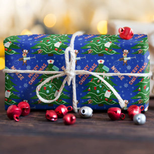 Krankenschwester Frohe Weihnachten Baum mit Rentie Geschenkpapier