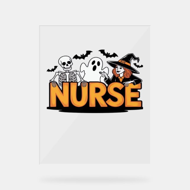 Krankenschwester - Halloween - mit Geist, Hexe und Acrylschild (Vorderseite)