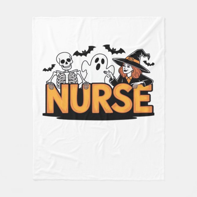 Krankenschwester - Halloween - mit Geist, Hexe und Fleecedecke (Vorderseite)