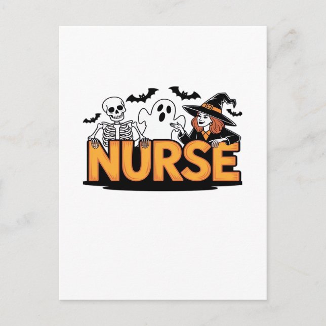 Krankenschwester - Halloween - mit Geist, Hexe und Postkarte (Vorderseite)