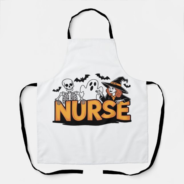 Krankenschwester - Halloween - mit Geist, Hexe und Schürze (Vorderseite)