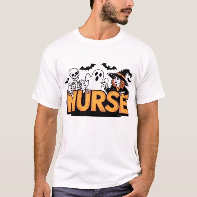Krankenschwester - Halloween - mit Geist, Hexe und T-Shirt (Vorderseite)