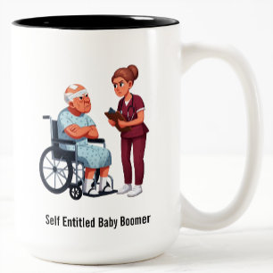 Krankenschwester hat es mit einem selbstgerechten zweifarbige tasse