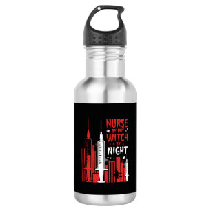 Krankenschwester-Hexen-Halloween-Skyline-Design_1 Edelstahlflasche