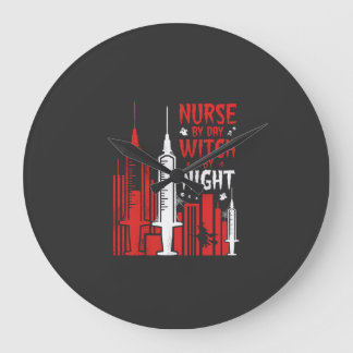 Krankenschwester-Hexen-Halloween-Skyline-Design_1 Große Wanduhr