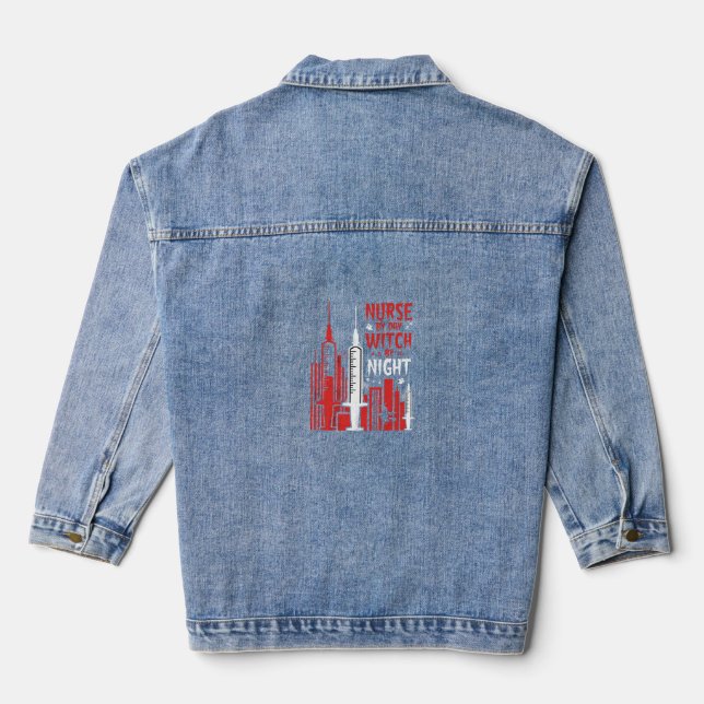 Krankenschwester-Hexen-Halloween-Skyline-Design_1 Jeansjacke (Rückseite)